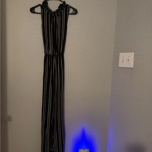 Xhilaration Black and White Striped Sleeveless Jumpsuit